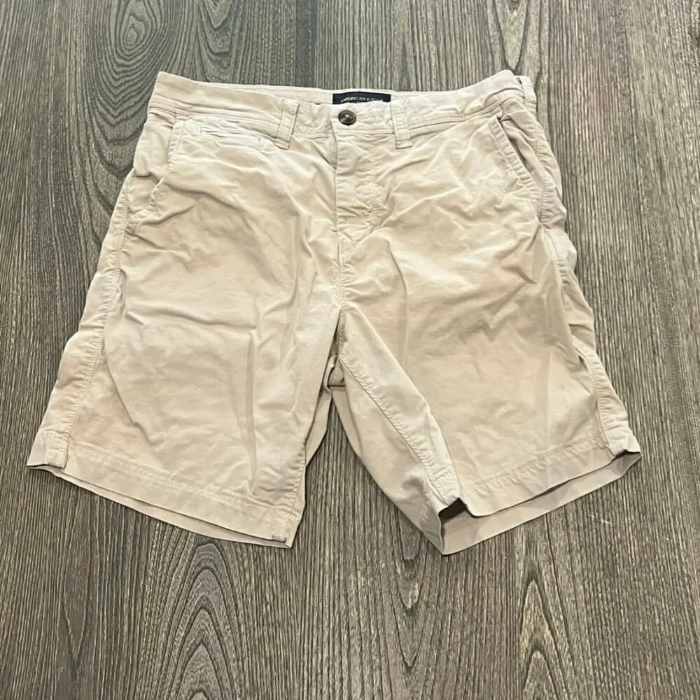 American Eagle Chino Shorts Mid Rise Flat Front Next Level Stretch Tan Size 29